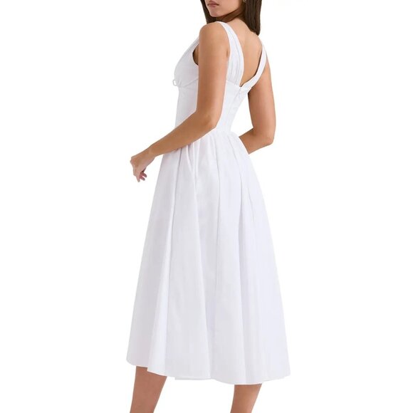 House of CB Emmelina Sleeveless Stretch Poplin Midi Dress in White - Picture 3 of 6